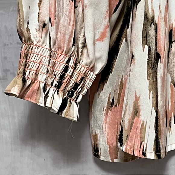 BELLE by KIM GRAVEL Tie-Dye Watercolor 4X Tunic Flowy Blouse Smocked Cuff Sleeve - Picture 4 of 14